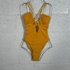 Isabella Rose Maza Textured Multi Way One Piece Swimsuit Marigold, Medium $148